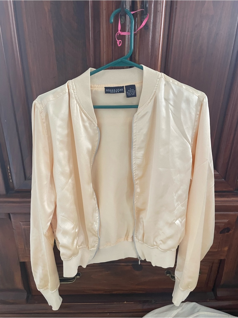 Cream Satin Bomber Jacket by - Women's Lightweight Zip Front
